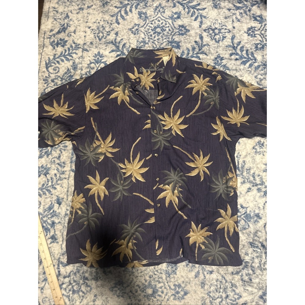 Bamboo Cay Camp Shirt Mens XL Palm Tree Tropical Print Short Sleeve Beach EUC